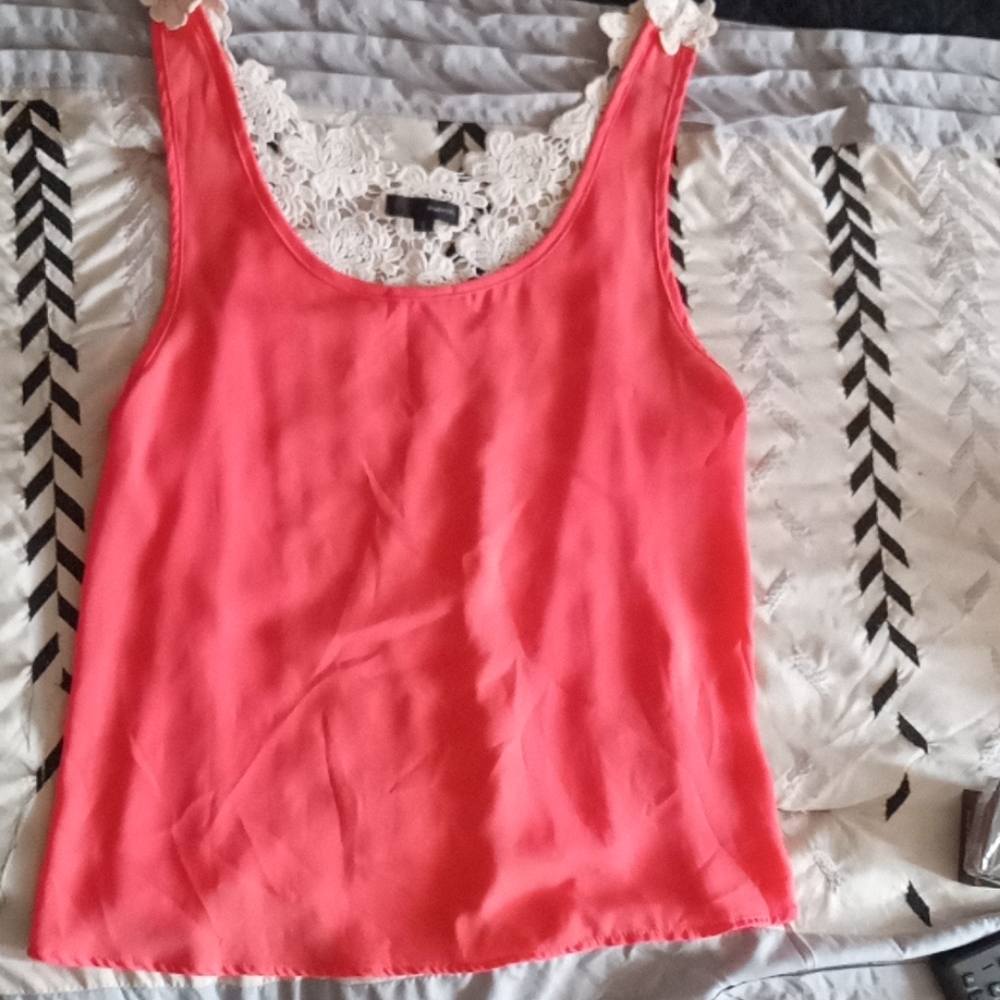 Cute coral crochet back sleeveless blouse